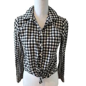 J Crew Gingham Picnic Check Tie Front Top Black White S